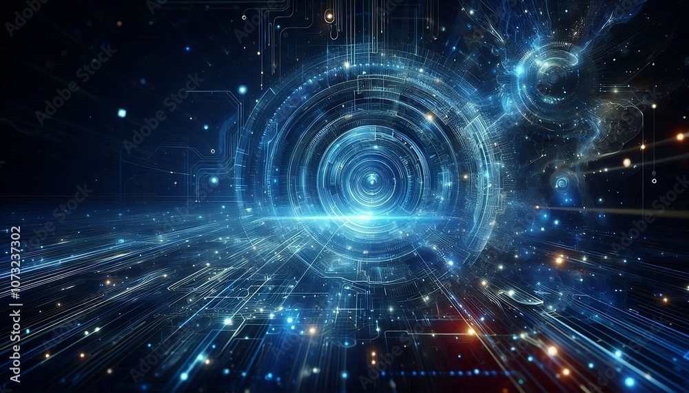 Obraz premium Blue glowing new technology in deep space, computer generated abstract background