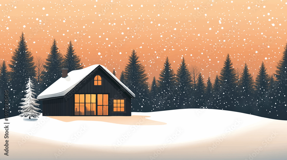 Cozy winter cabin nestled in a snowy forest glade, with a warm glow emanating from its windows. Vector flat minimalistic isolated illustration. Cozy winter cabin nestled in a snowy forest glade, with a warm glow emanating from its windows. Vector flat minimalistic isolated illustration.