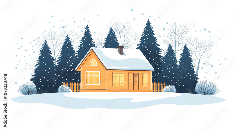 Cozy winter cabin nestled in a snowy forest glade, with a warm glow emanating from its windows. Vector flat minimalistic isolated illustration. Cozy winter cabin nestled in a snowy forest glade, with a warm glow emanating from its windows. Vector flat minimalistic isolated illustration.