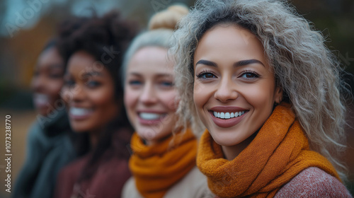 diverse group of women of different ages and ethnicities, standing outdoors