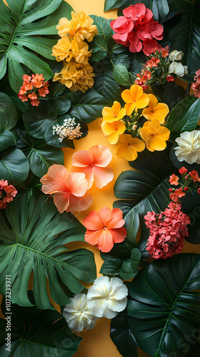 Wallpaper Mural Top view of plants with different kinds of leaves and flowers Torontodigital.ca