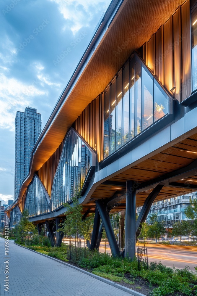 Modern architectural marvel with illuminated glass and steel design, AI Modern architectural marvel with illuminated glass and steel design, AI