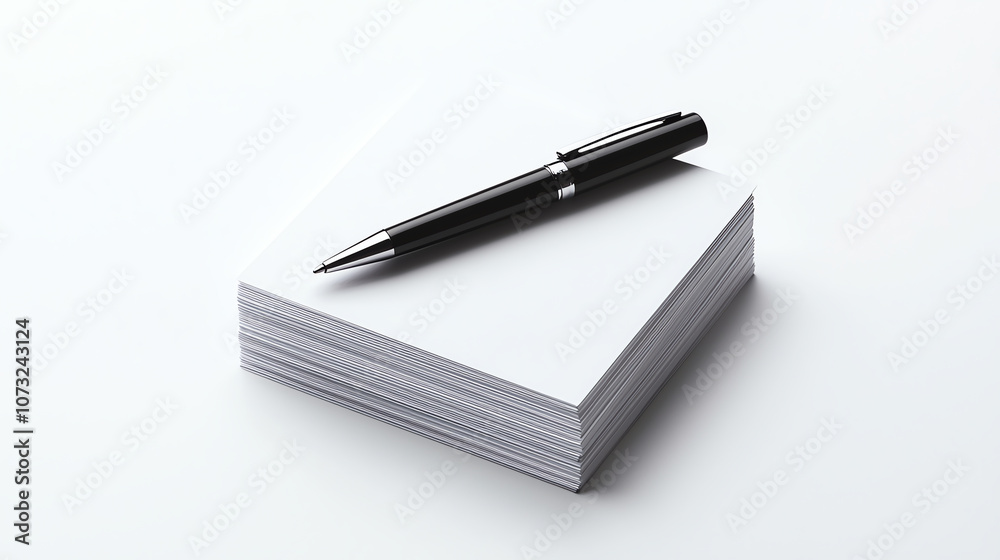 Stack of Business Cards with Stylish Pen on White Background Stack of Business Cards with Stylish Pen on White Background