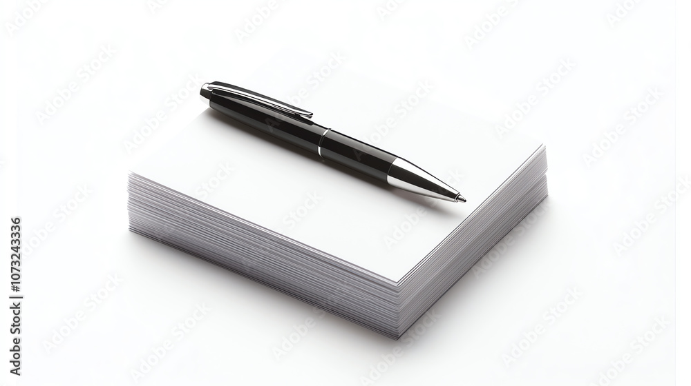 Stack of Business Cards with Stylish Pen on White Background Stack of Business Cards with Stylish Pen on White Background