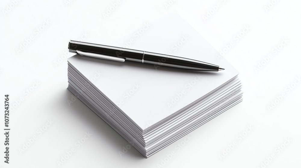 Stack of Business Cards with Stylish Pen on White Background Stack of Business Cards with Stylish Pen on White Background