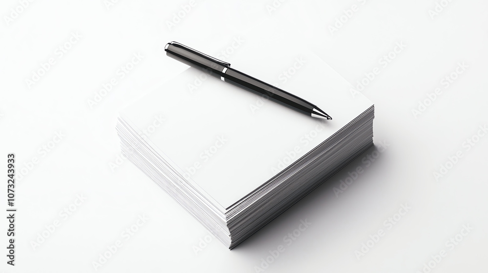 Stack of Business Cards with Stylish Pen on White Background Stack of Business Cards with Stylish Pen on White Background