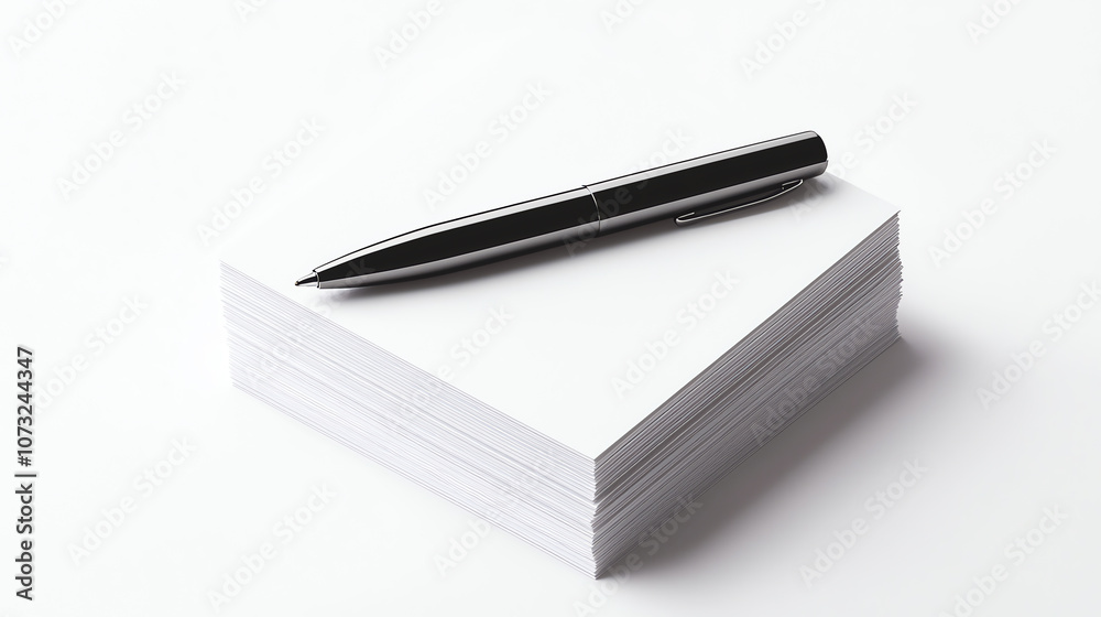 Stack of Business Cards with Stylish Pen on White Background Stack of Business Cards with Stylish Pen on White Background