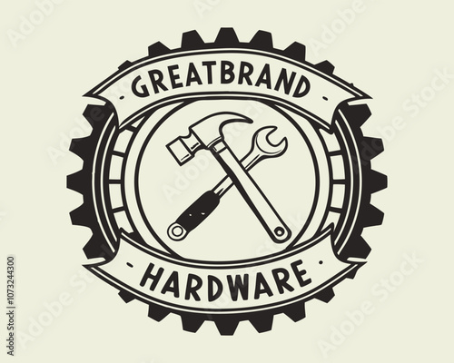 Repair and renovation concept. Vintage monochrome vector emblem, label, or badge with wrench and hammer.
