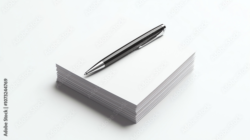 Stack of Business Cards with Stylish Pen on White Background Stack of Business Cards with Stylish Pen on White Background