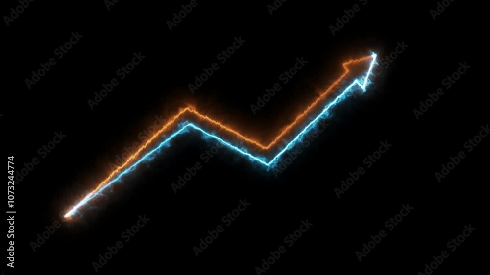 Neon upward trend arrow on a black background symbolizing business growth and financial success. Neon upward trend arrow on a black background symbolizing business growth and financial success.