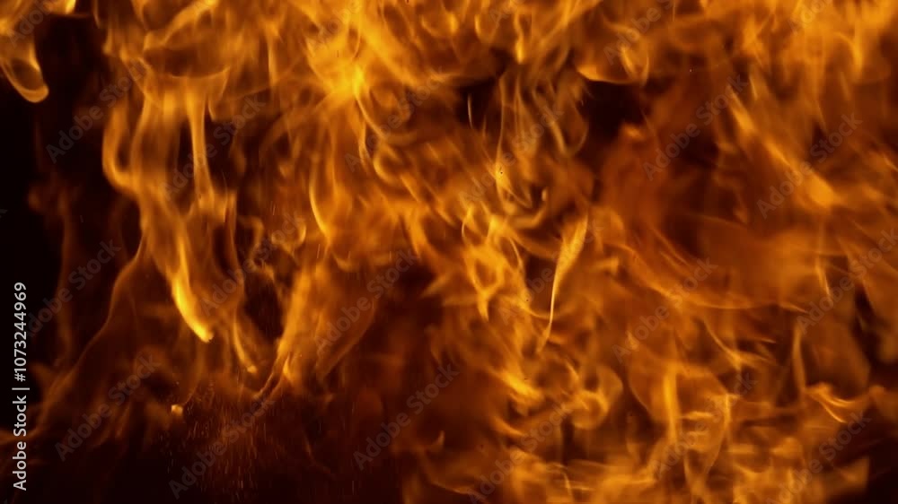 Flames of fire on black background in slow motion Flames of fire on black background in slow motion