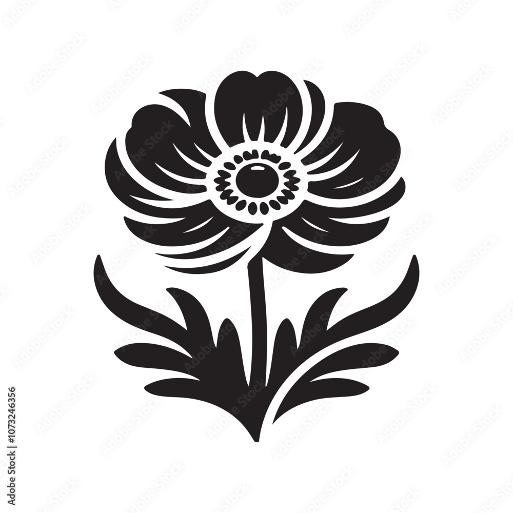 Elegant Anemone Silhouette Vector | Perfect Floral Illustration for Print & Web Elegant Anemone Silhouette Vector | Perfect Floral Illustration for Print & Web