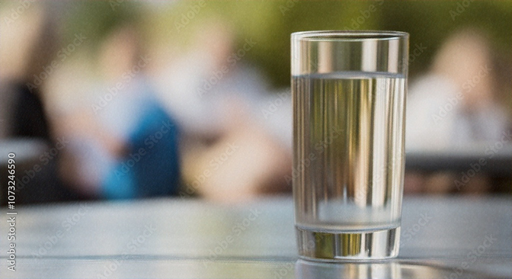 A clear glass of water on a wooden table in soft morning light A clear glass of water on a wooden table in soft morning light