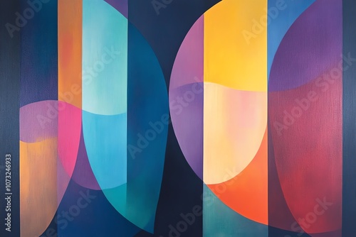 Sleek background with simple geometric forms, soothing pastel colors, and gentle luminescence on a dark canvas.