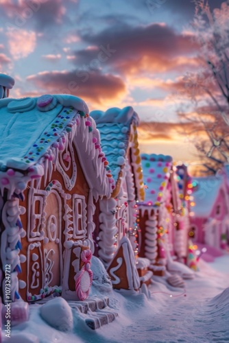 Christmas village with gingerbread houses.