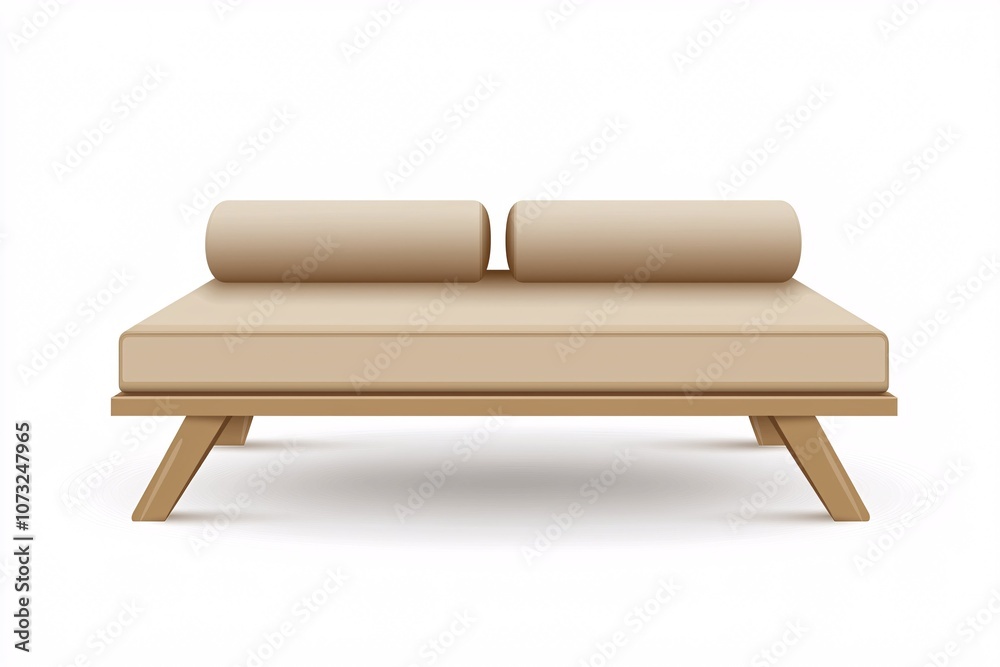 illustration of a modern daybed with plush cushions and sleek lines, displayed from the front on a white background. illustration of a modern daybed with plush cushions and sleek lines, displayed from the front on a white background.