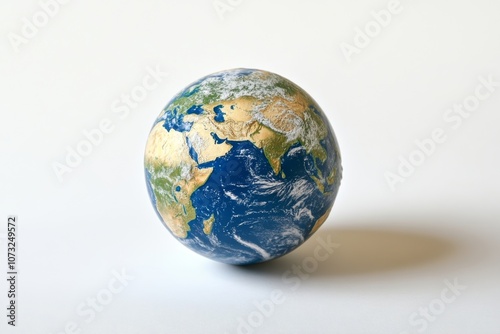 The planet Earth sits on top of a glossy sphere against.