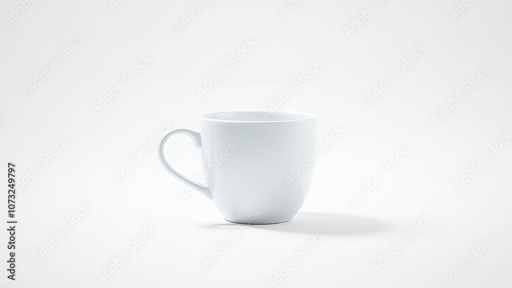 Fototapeta premium A Classic White Mug on a Smooth White Surface, Ready for Your Design