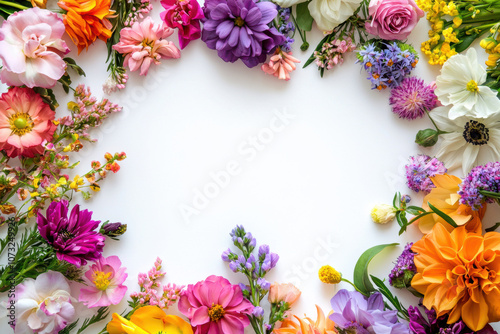 Wallpaper Mural Colorful flowers arranged in a border frame on a white background Torontodigital.ca
