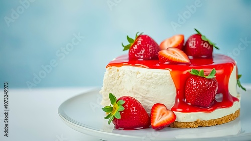 Creamy Cheesecake Topped with Fresh Strawberries and a Sweet Glaze