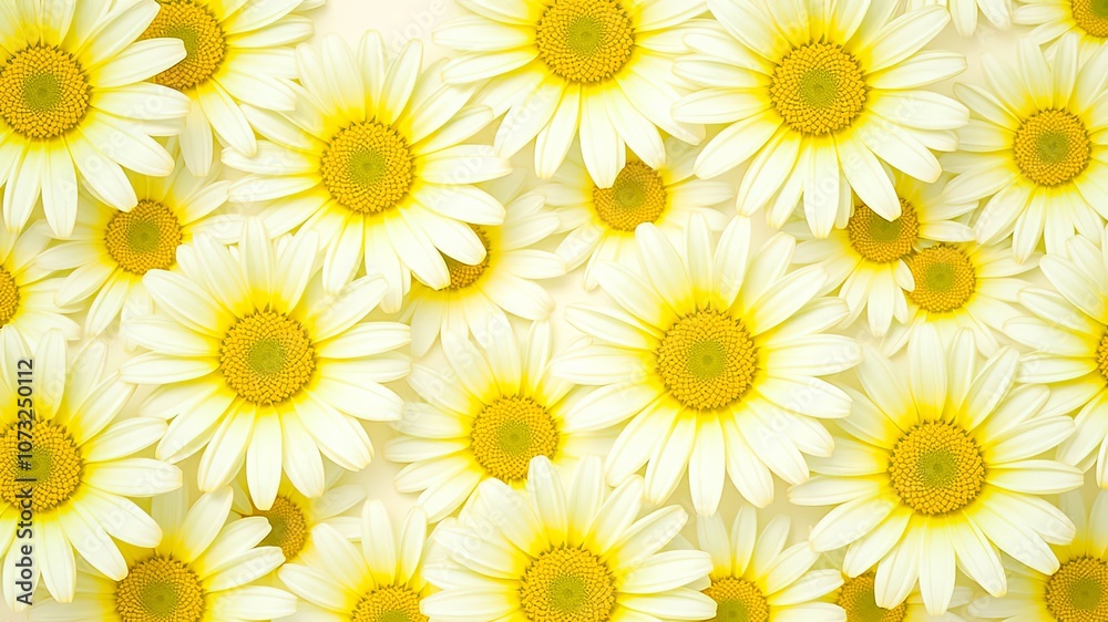 A Close-Up View of White Daisies with Yellow Centers, Creating a Soft and Delicate Floral Pattern A Close-Up View of White Daisies with Yellow Centers, Creating a Soft and Delicate Floral Pattern