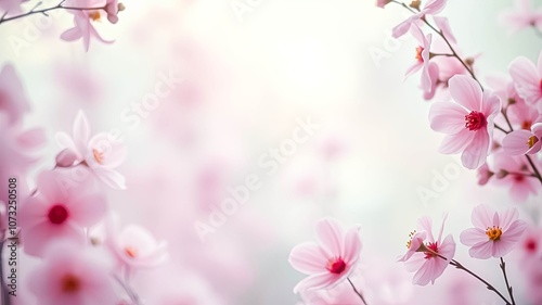 Delicate Pink Blossoms Softly Blurred Against a White Background, Creating an Airy and Romantic Atmosphere
