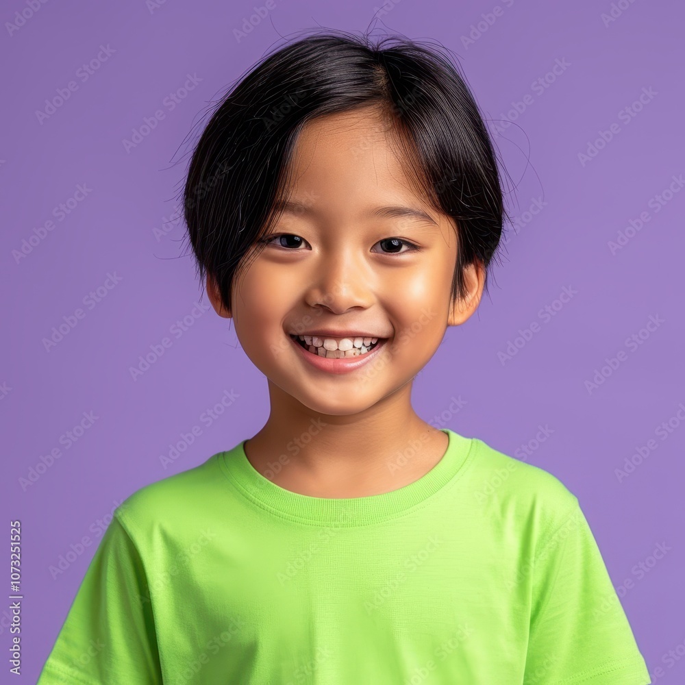 Happy Asian transgender boy in bright green shirt, studio portrait Happy Asian transgender boy in bright green shirt, studio portrait