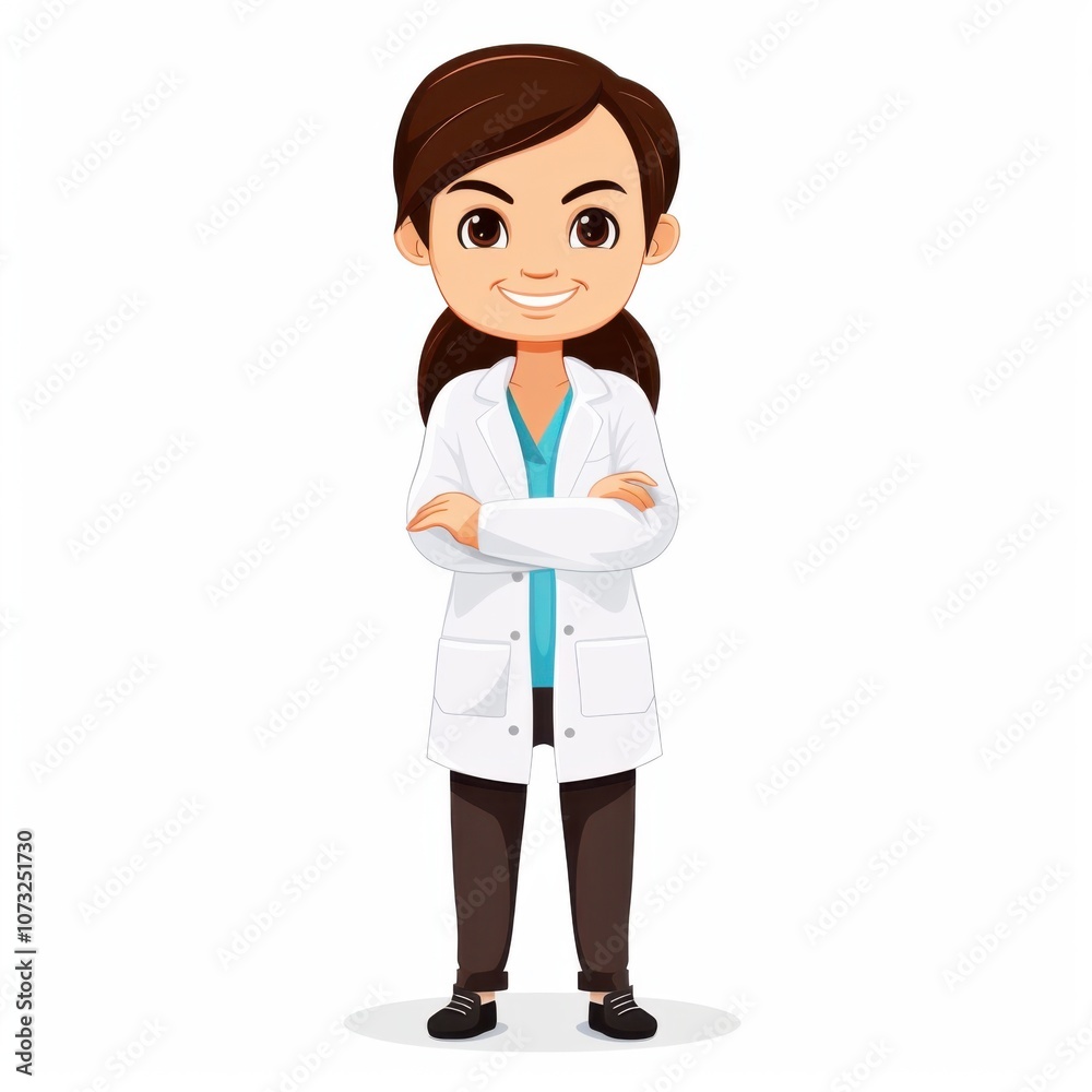 A smiling cartoon doctor in a lab coat stands confidently with crossed arms, portraying professionalism and approachability. A smiling cartoon doctor in a lab coat stands confidently with crossed arms, portraying professionalism and approachability.