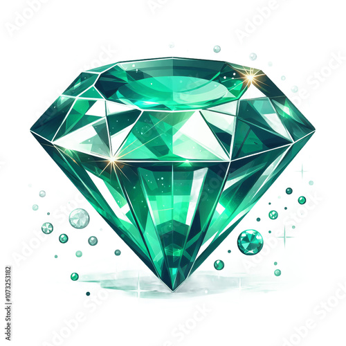 Beautiful green gem emerald on transparent background Vector illustration
