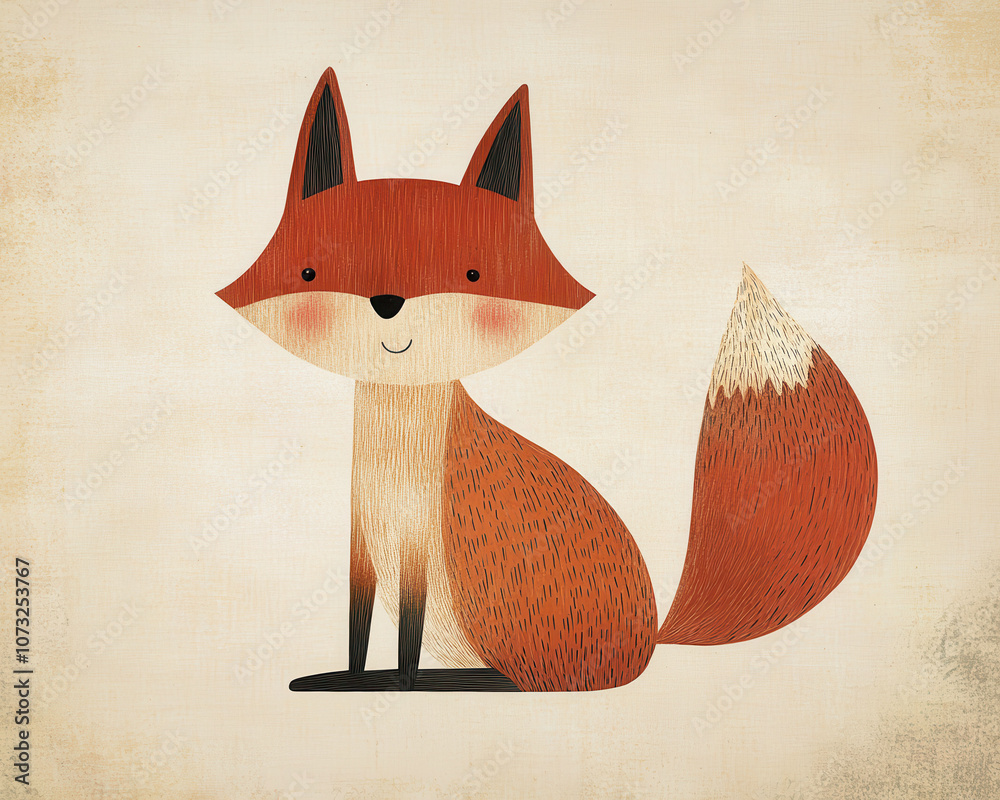 Obraz premium Charming folk art style depiction of a cute fox with a storybook appearance perfect for nursery decor