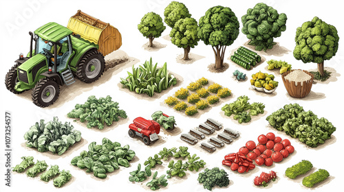 Isometric Modern biogas plant is an environmentally friendly clean, and cheap combustible gas produced from livestock manure and agricultural waste by microorganisms in an anaerobic environment