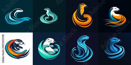 This otter logo set showcases a dynamic and playful otter design, emphasizing fluid curves and striking lines that capture aquatic zest.