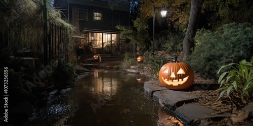 The image could be named Halloween pumpkins in various settings for clarity and ease of understanding
