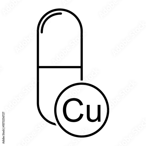 Mineral Cu icon, healthy medicine pill supplement symbol, complex vitamin vector illustration .
