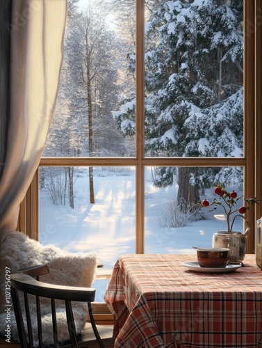 Window View of a Snowy Fore...