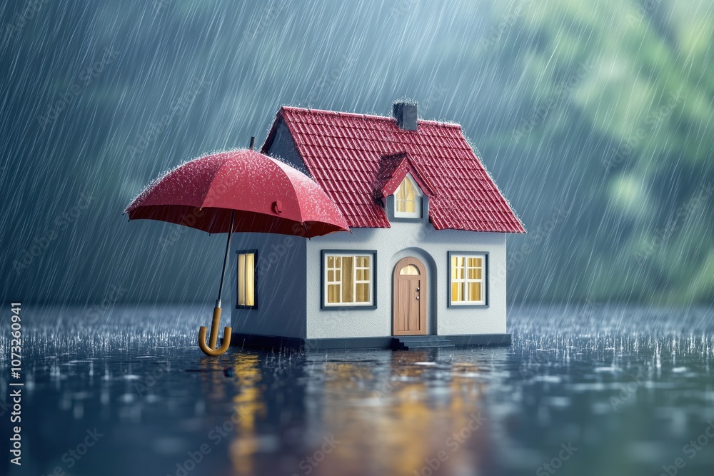 Cover the house with an umbrella to protect it from rain and storms. home insurance Cover the house with an umbrella to protect it from rain and storms. home insurance