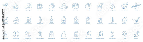 Vector Icons for Alcohol-Free, Natural Ingredients, Hypoallergenic, Water-Based, Vegan Fragrance, Sensitive Skin, Eco-Friendly, Oil-Based, Long-Lasting, Dermatologist Tested, Intense Fragrance 