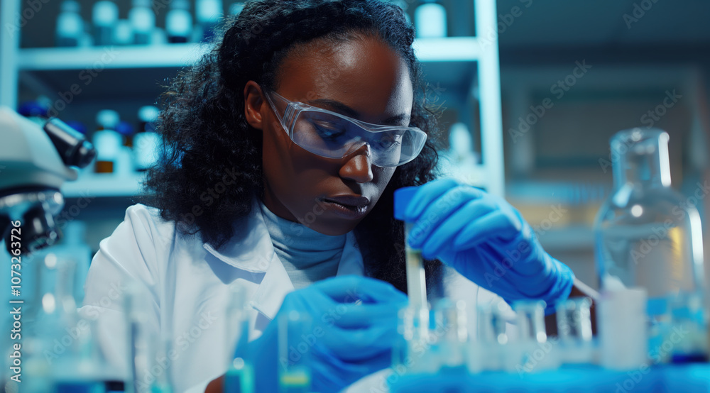 Medical bio laboratory, Research, Science test technology. Pharmaceutical lab specialist examines medicine vials, hospital patient samples. Medical student conducts research. Realistic style photo Medical bio laboratory, Research, Science test technology. Pharmaceutical lab specialist examines medicine vials, hospital patient samples. Medical student conducts research. Realistic style photo
