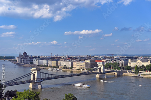 Chain bridge and Hungarian Parliament Budapest,Hungary photo