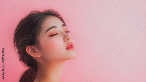 Beauty portrait of a model woman with beautiful white skin through skin care 