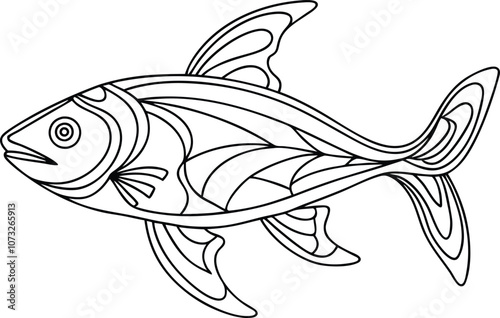 Single one line drawing Fish concept. Continuous line draw design graphic vector transparent with PNG