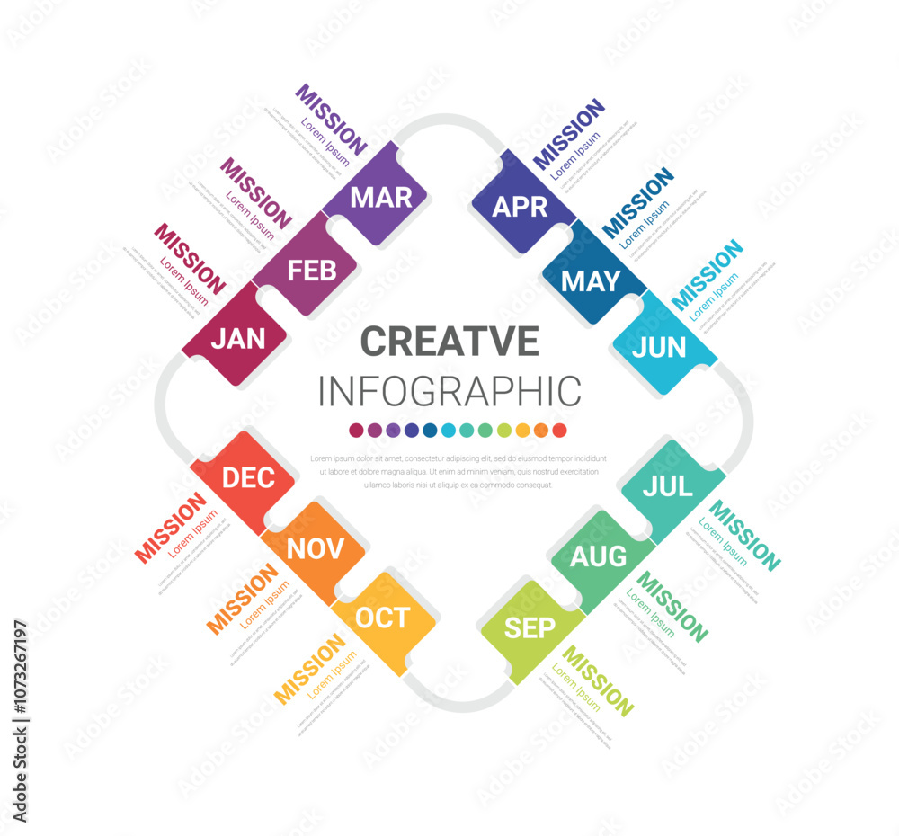 Fototapeta premium Presentation business infographic template, Timeline for 12 months, 1 year, can be used for workflow, process diagram, flow chart. EPS vector.