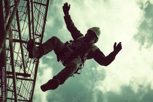 a construction worker injured in an accident when falling from a height from a scaffolding photo