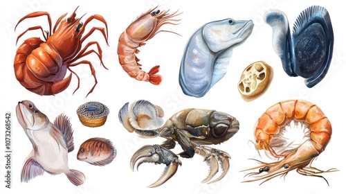 Wallpaper Mural Seafood collection for restaurant presentation, clean white background Torontodigital.ca