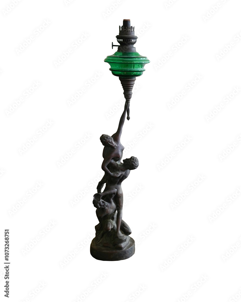 Fototapeta premium Metal statue holding a lantern isolated on white background. This has clipping path.