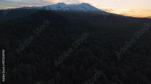 Aerial shot of Mocho Choshuenco Volcanoes near Huilo Huilo in Neltume photo