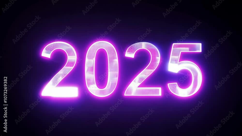 Bright '2025' neon text glowing in vibrant colors, perfect for New Year's designs, party themes, or future concepts with ample copy space. Bright '2025' neon text glowing in vibrant colors, perfect for New Year's designs, party themes, or future concepts with ample copy space.