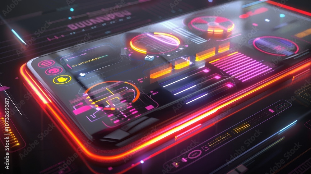 Futuristic Smartphone Interface with Neon Lights Futuristic Smartphone Interface with Neon Lights