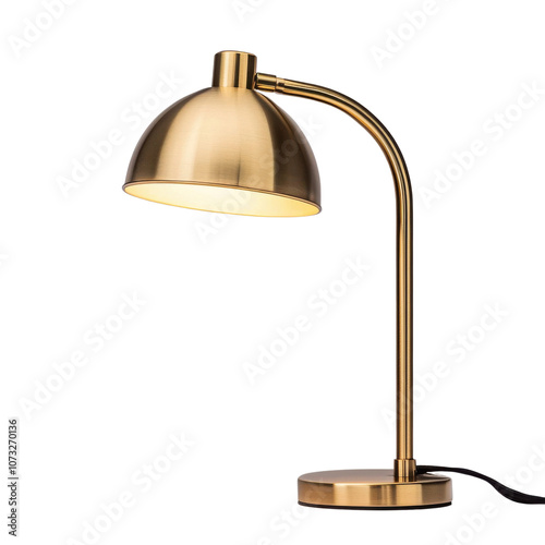 Elegant gold lamp with a minimalist design on a white isolated background.