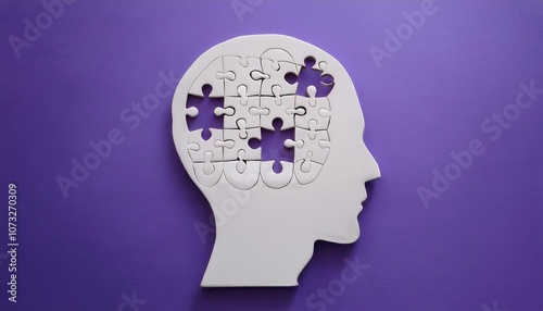 Alzheimer's Disease Concept. Human Head Silhouette with Missing Brain Puzzle Pieces Representing Memory Loss, Cognitive Decline, and Neurodegenerative Disorders